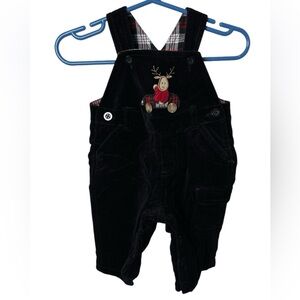 Vintage The Children's Place Winter Black Overalls with Reindeer Velour 0-3M